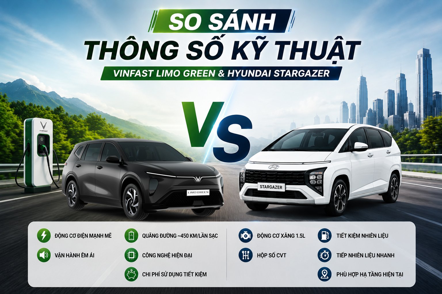 So sánh thông số kỹ thuật VinFast Limo Green và Hyundai Stargazer