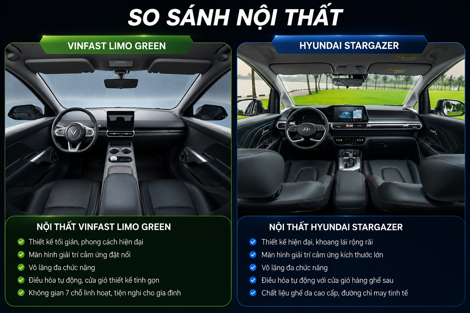 Nội thất VinFast Limo Green và Hyundai Stargazer