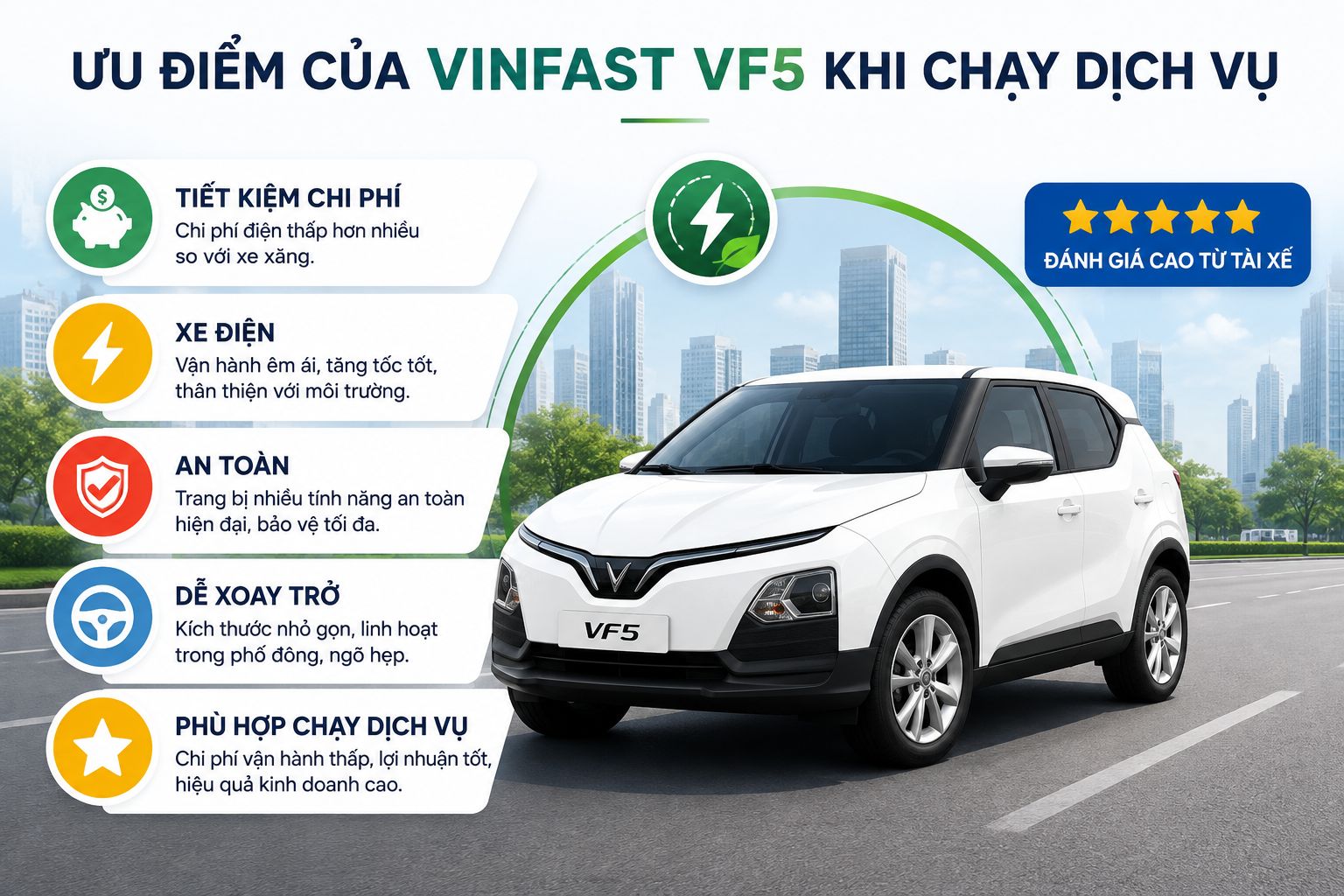 Ưu điểm chạy dịch vụ của VinFast VF 5